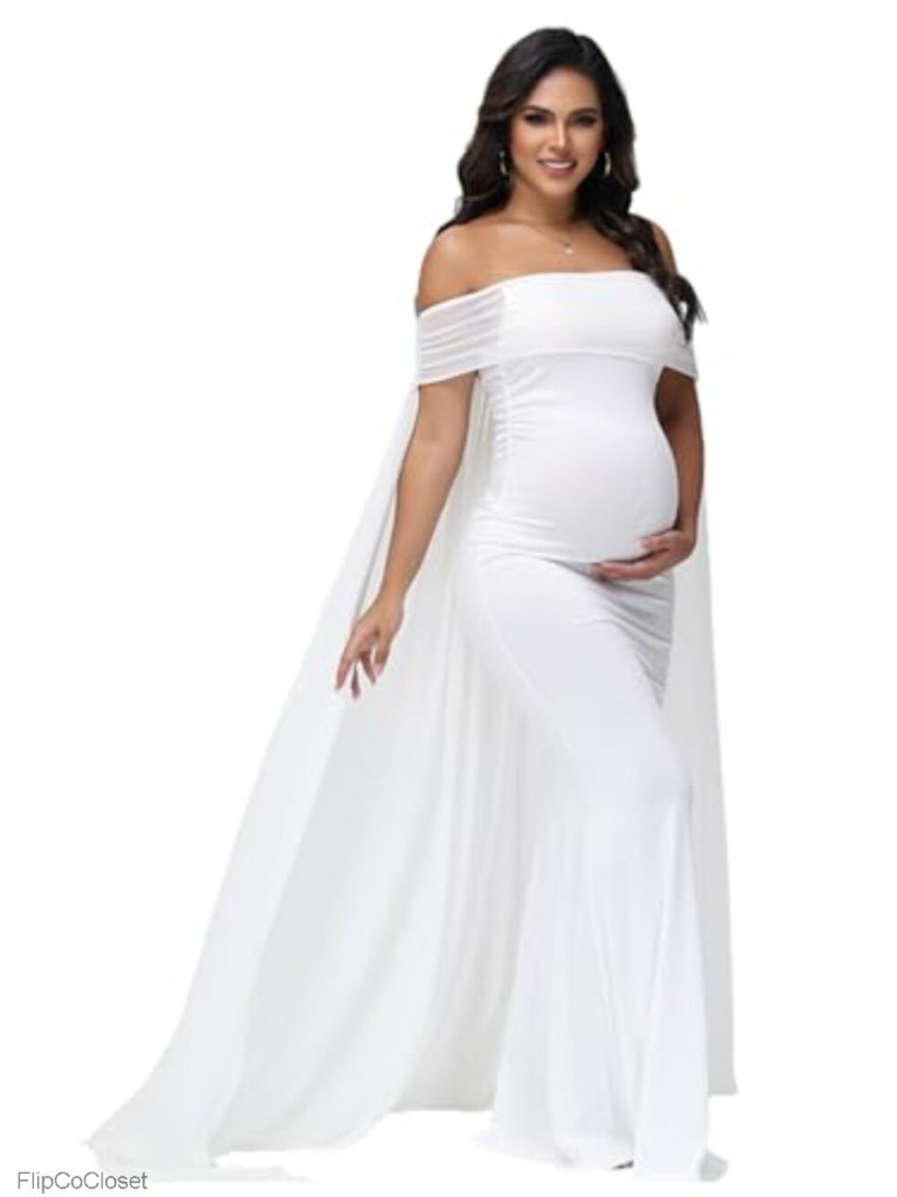 Maternity Off Shoulder Chiffon Cloak Maxi Photoshoot Dress